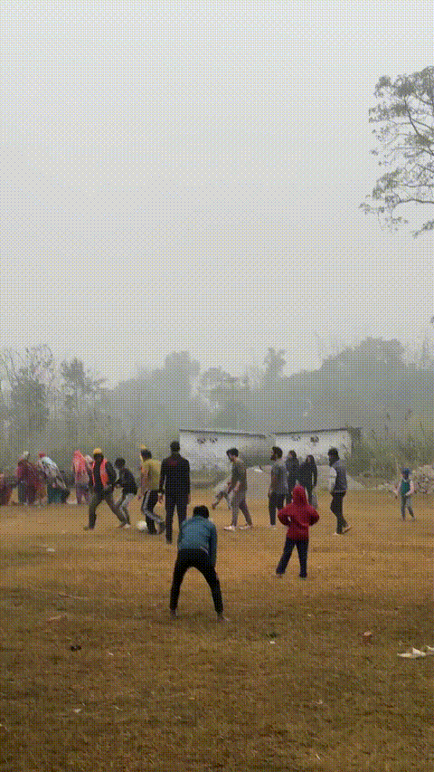 Playing football with children